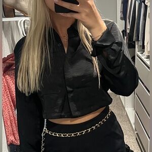 House Of Harlow Black Crop Button Down Top